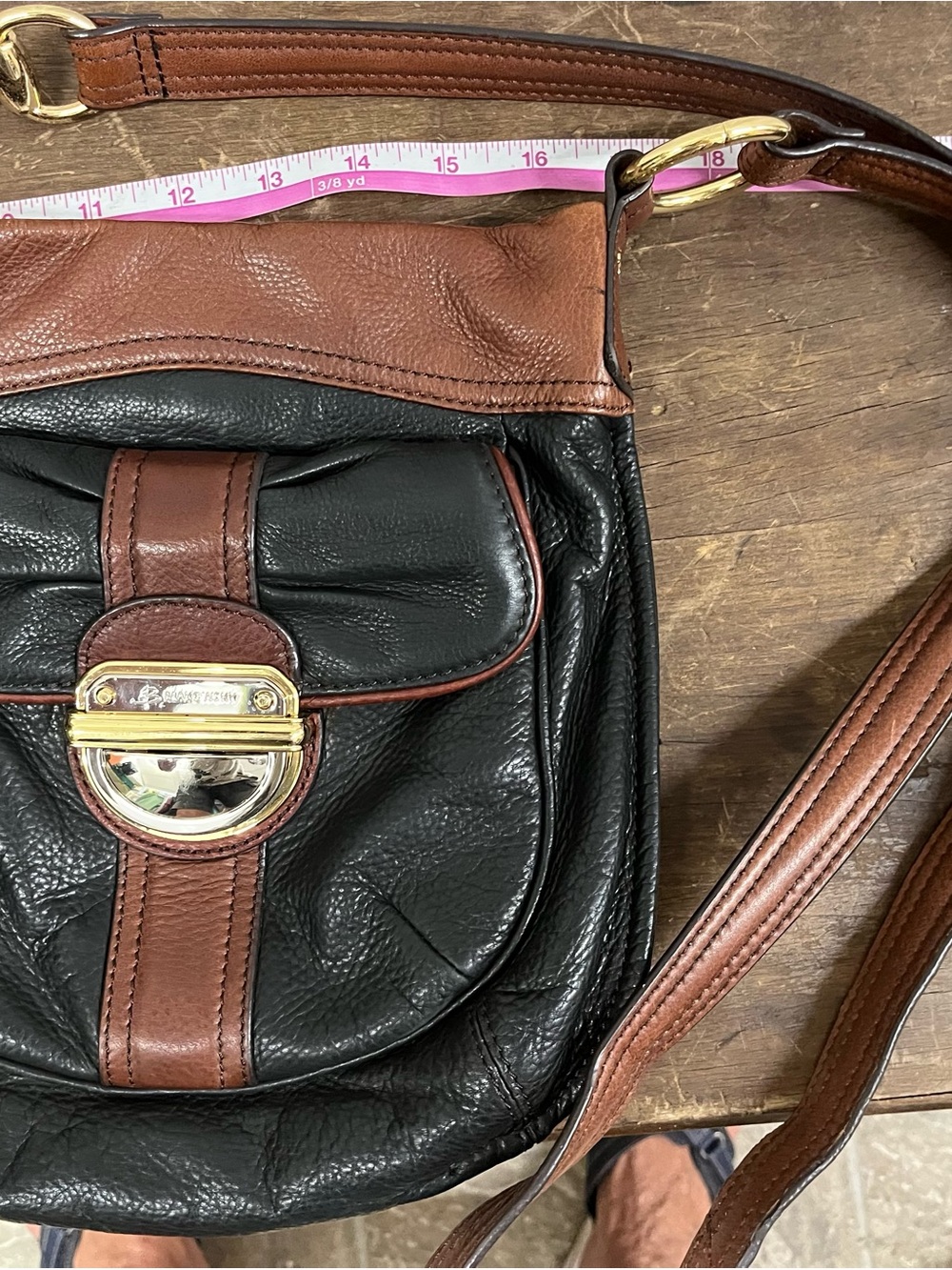 b. makowsky Black and Brown Leather Two-Tone Crossbody Bag